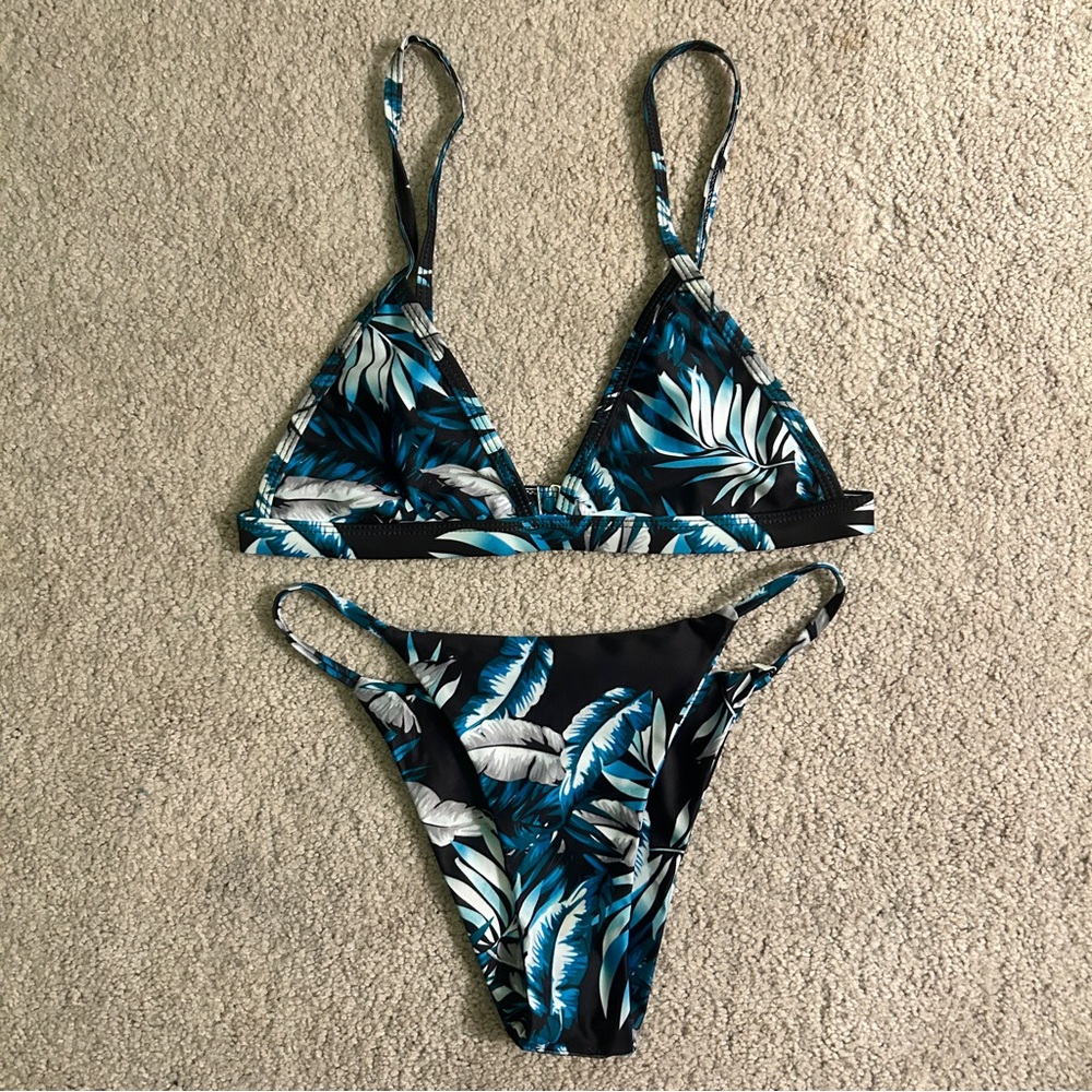 Blue and Black Leaf Bikini
